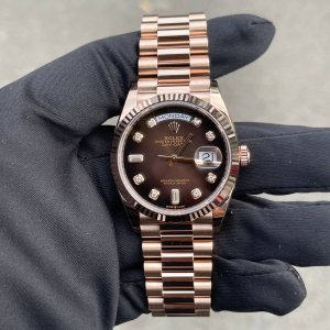 Rolex Day-Date 36mm Everose Gold Brown Diamond Dial 128235
